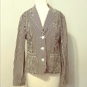 Ralph Lauren dark blue and white striped long sleeve blazer, size 14